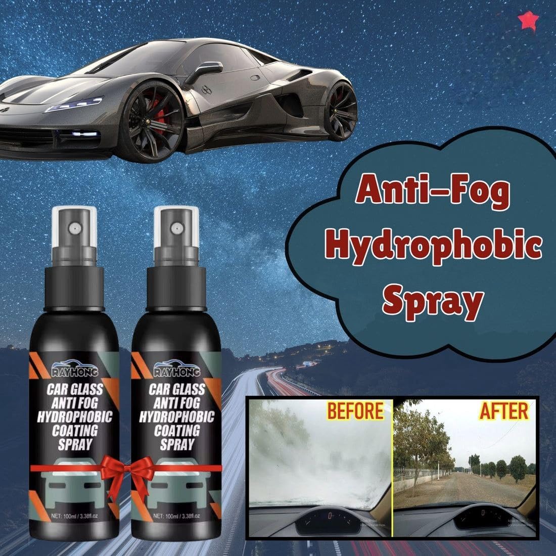 Car Glass Anti- Fog Hydrophobic Coating 100ML (Pack of 2)